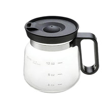 Slow Mill 16 oz glass coffee server with lid, side view