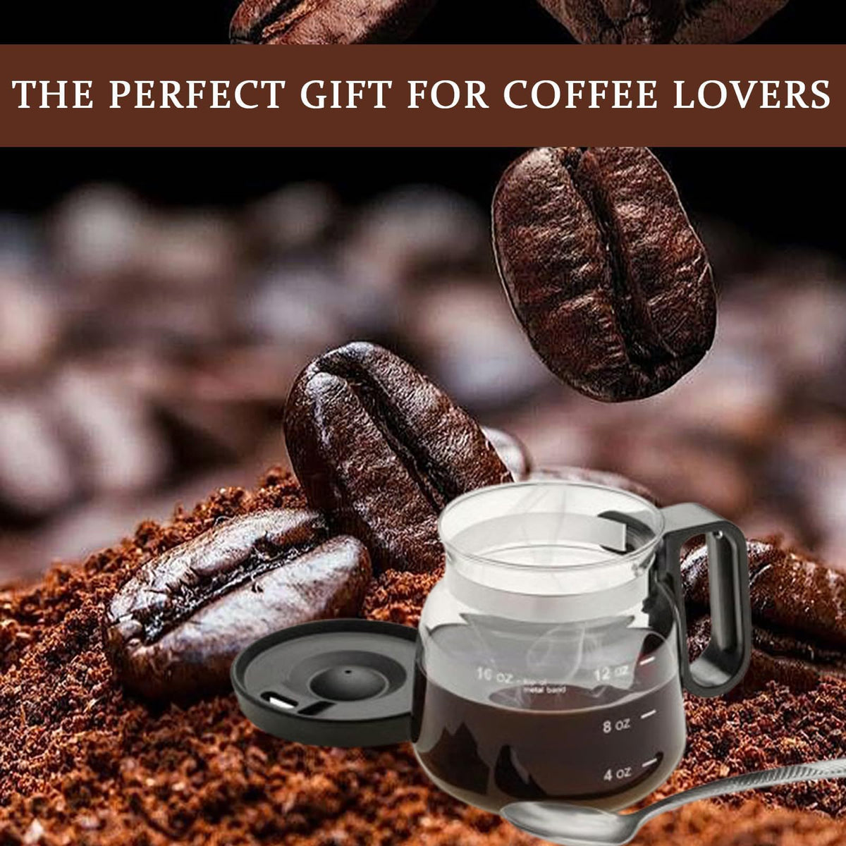 Slow Mill glass coffee server with roasted coffee beans
