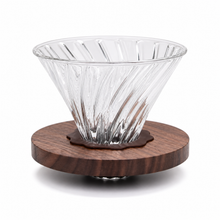 Slow Mill glass cone pour-over dripper with wooden base